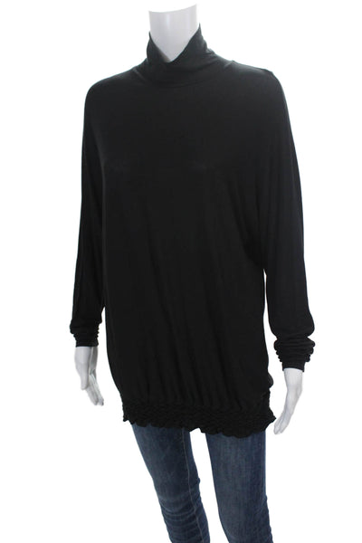 Elie Tahari Womens High Neck Long Sleeve Smocked Waist Detail Top Black Size S