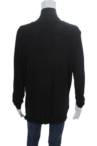 Elie Tahari Womens High Neck Long Sleeve Smocked Waist Detail Top Black Size S