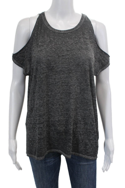 Pam & Gela Womens Round Neck Short Sleeve Casual T-Shirt Heather Gray Size L