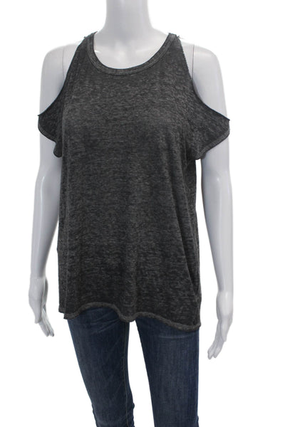 Pam & Gela Womens Round Neck Short Sleeve Casual T-Shirt Heather Gray Size L