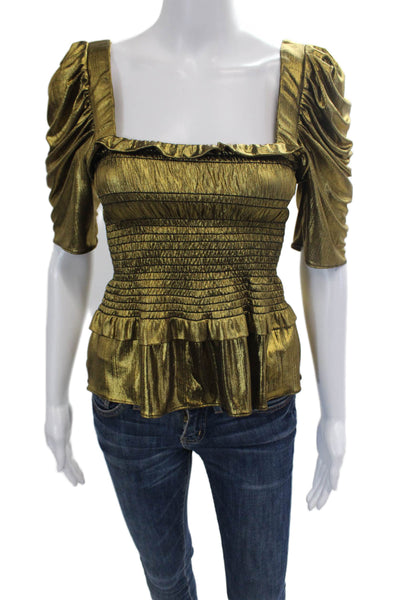 Amanda Uprichard Womens Short Sleeve Square Neck Metallic Top Gold Size Small