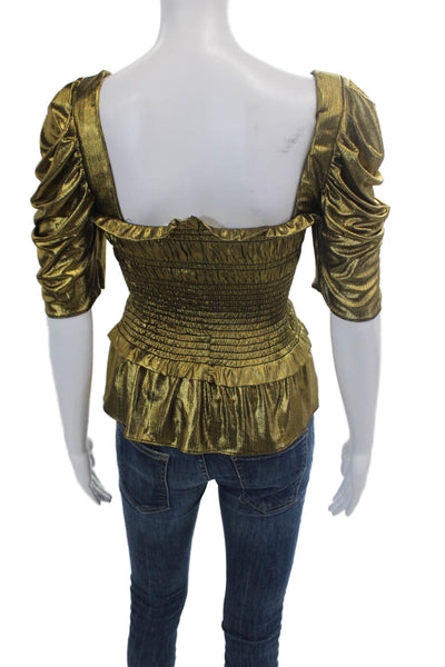 Amanda Uprichard Womens Short Sleeve Square Neck Metallic Top Gold Size Small