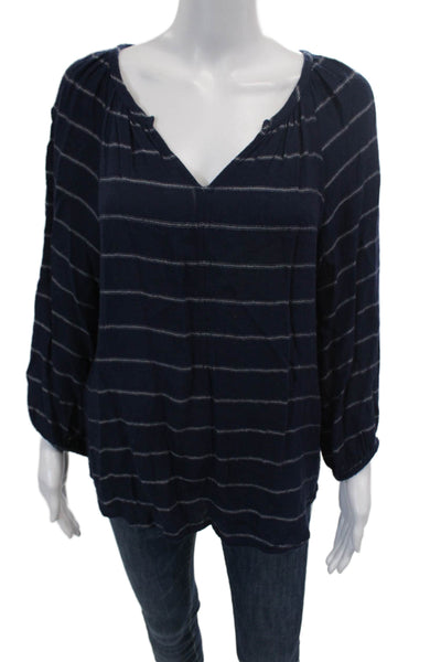 Velvet by Graham & Spencer Womens 3/4 Sleeve V Neck Striped Top Navy Size Medium