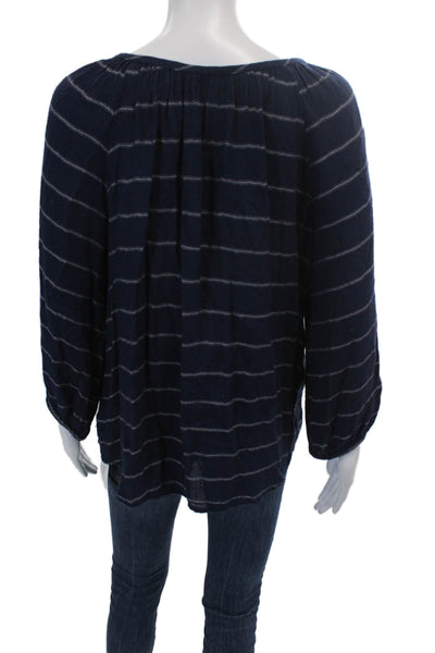 Velvet by Graham & Spencer Womens 3/4 Sleeve V Neck Striped Top Navy Size Medium