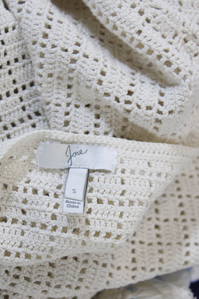 Joie Womens Short Sleeve Scoop Neck Open Knit Fringe Top White Cotton Size Small