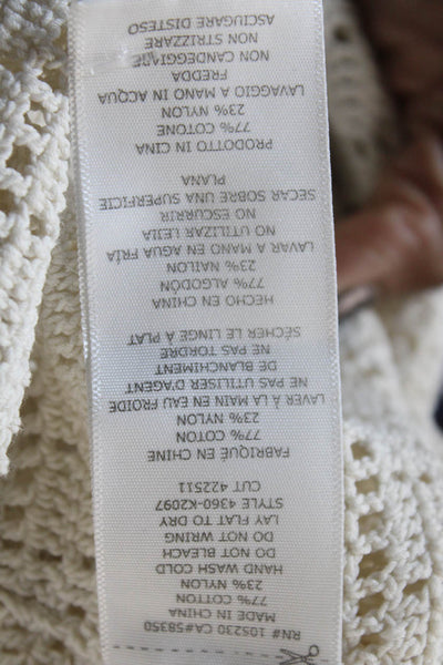 Joie Womens Short Sleeve Scoop Neck Open Knit Fringe Top White Cotton Size Small