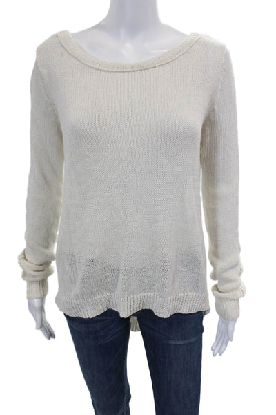 360 Sweater Womens Long Sleeve Scoop Neck Open Knit Sweater White Size Small