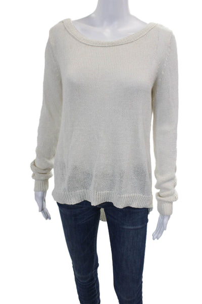 360 Sweater Womens Long Sleeve Scoop Neck Open Knit Sweater White Size Small