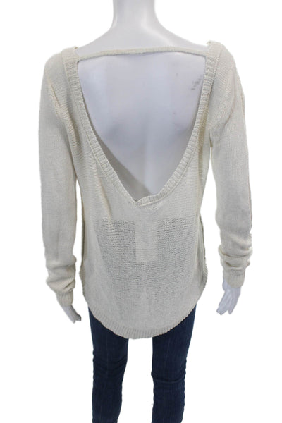 360 Sweater Womens Long Sleeve Scoop Neck Open Knit Sweater White Size Small