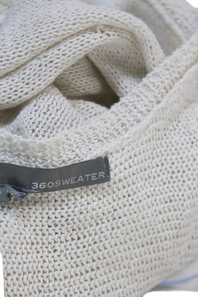 360 Sweater Womens Long Sleeve Scoop Neck Open Knit Sweater White Size Small