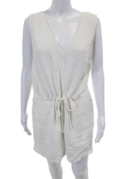 Rails Womens Sleeveless V Neck Drawstring Gauze Romper White Cotton Size Medium
