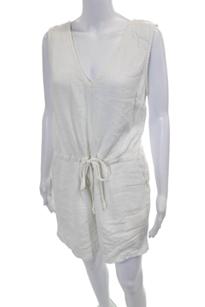 Rails Womens Sleeveless V Neck Drawstring Gauze Romper White Cotton Size Medium