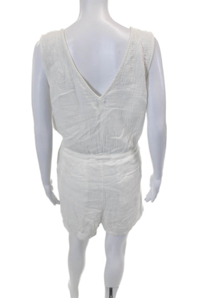 Rails Womens Sleeveless V Neck Drawstring Gauze Romper White Cotton Size Medium