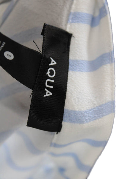 Aqua Womens Long Sleeve Keyhole Smocked Striped Dress White Blue Size Small