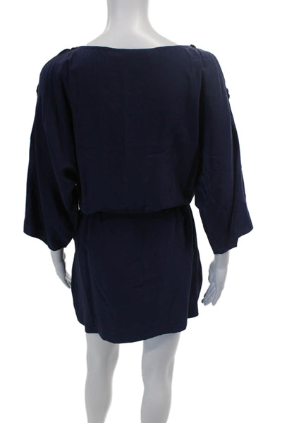 BCBGMAXAZRIA Womens Half Sleeve Cold Shoulder Silk Mini Dress Navy Size 2XS