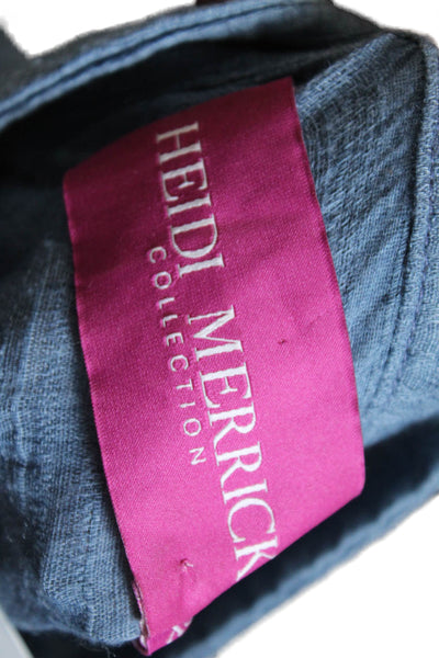 Heidi Merrick Womens Button Front Short Sleeve Belted Dress Blue Cotton Size XS