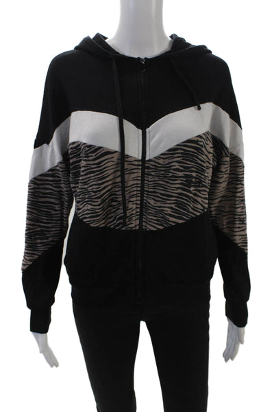 Michael Lauren Women's Hood Long Sleeves Full Zip Sweatshirt Black Size XS