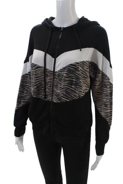 Michael Lauren Women's Hood Long Sleeves Full Zip Sweatshirt Black Size XS
