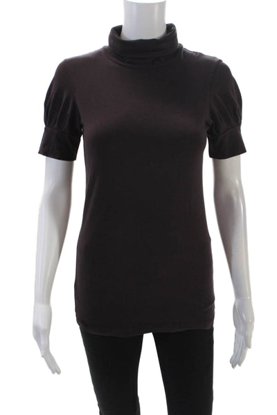Theory Women's Mock Neck Short Sleeves Fitted Blouse Purple Size P