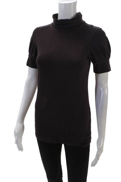 Theory Women's Mock Neck Short Sleeves Fitted Blouse Purple Size P