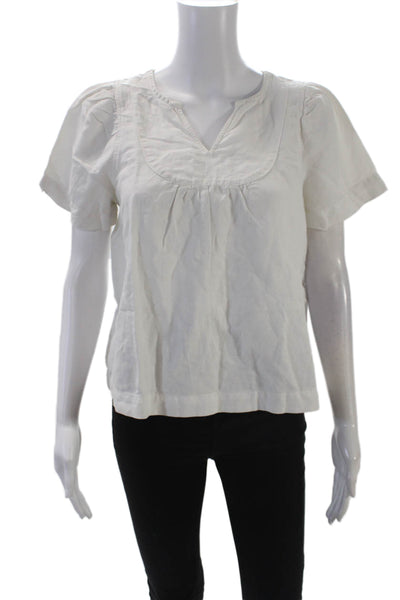 Madewell Womens Cotton Blend V-Neck Short Sleeve Blouse Top White Size S