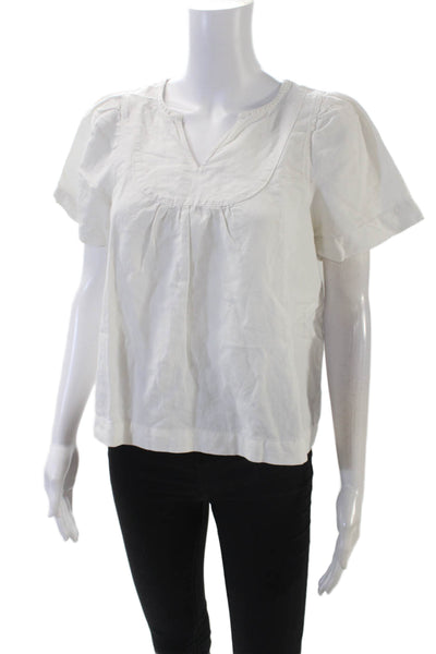 Madewell Womens Cotton Blend V-Neck Short Sleeve Blouse Top White Size S