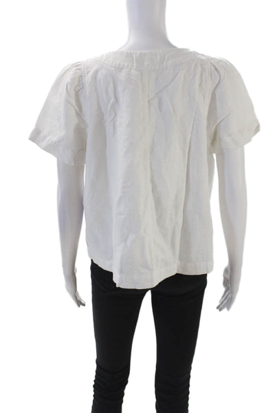 Madewell Womens Cotton Blend V-Neck Short Sleeve Blouse Top White Size S