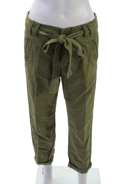 Free People Womens Linen Blend Belted Mid-Rise Tapered Pants Green Size 2