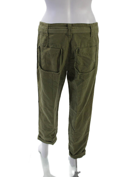 Free People Womens Linen Blend Belted Mid-Rise Tapered Pants Green Size 2