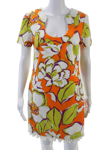 Trina Turk Womens Cotton Floral Scoop Neck Short Sleeve Dress Orange Size 4