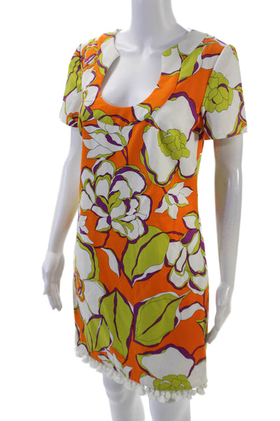 Trina Turk Womens Cotton Floral Scoop Neck Short Sleeve Dress Orange Size 4