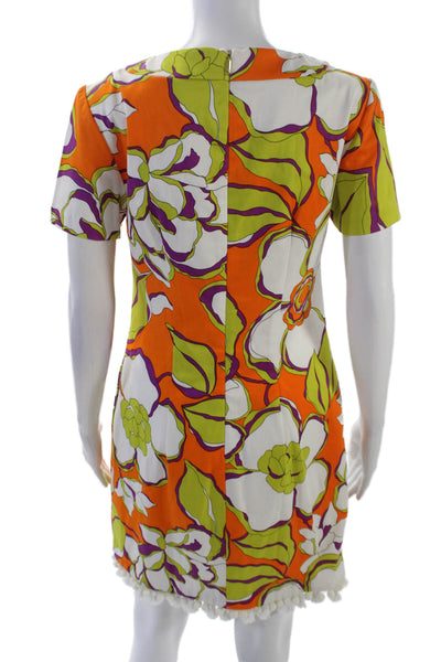 Trina Turk Womens Cotton Floral Scoop Neck Short Sleeve Dress Orange Size 4