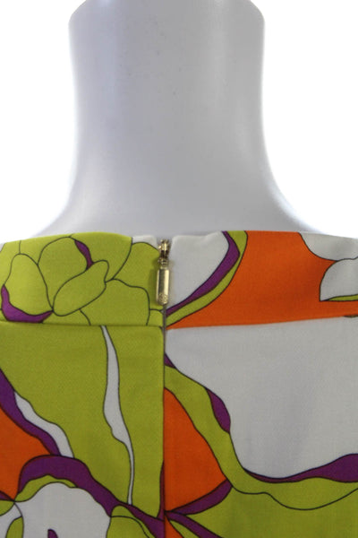 Trina Turk Womens Cotton Floral Scoop Neck Short Sleeve Dress Orange Size 4