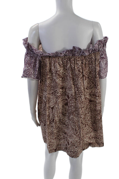 Free People Womens Cotton Paisley Off The Shoulder Mini Dress Brown Size XS