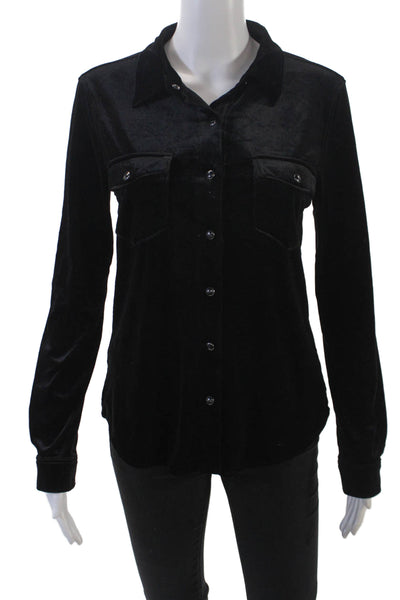 Sanctuary Womens Collared Buttoned Long Sleeve Velvet Blouse Black Size XS