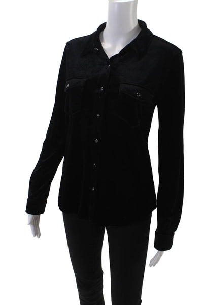 Sanctuary Womens Collared Buttoned Long Sleeve Velvet Blouse Black Size XS