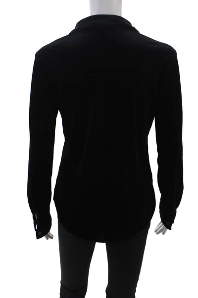 Sanctuary Womens Collared Buttoned Long Sleeve Velvet Blouse Black Size XS