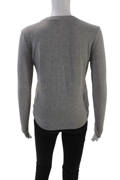 Ecru Womens Crew Neck Long Sleeve Leather Panel Short Jacket Gray Size XS