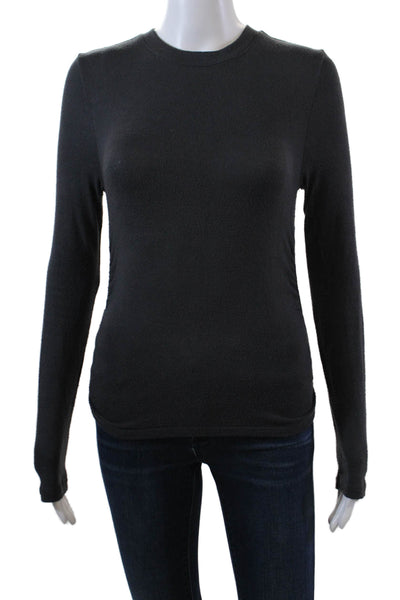 Madewell Womens Ruched Round Neck Long Sleeve Pullover T-Shirt Top Gray Size XS