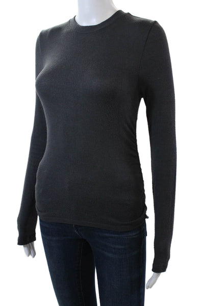 Madewell Womens Ruched Round Neck Long Sleeve Pullover T-Shirt Top Gray Size XS