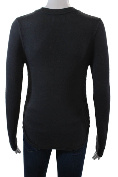 Madewell Womens Ruched Round Neck Long Sleeve Pullover T-Shirt Top Gray Size XS