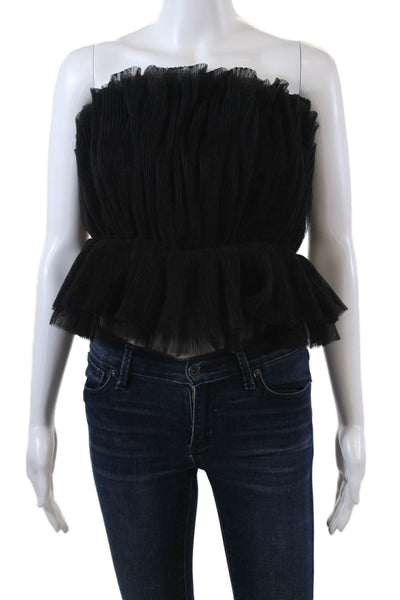 Endless Rose Womens Pleated Strapless Zip Up Cropped Blouse Top Black Size XS