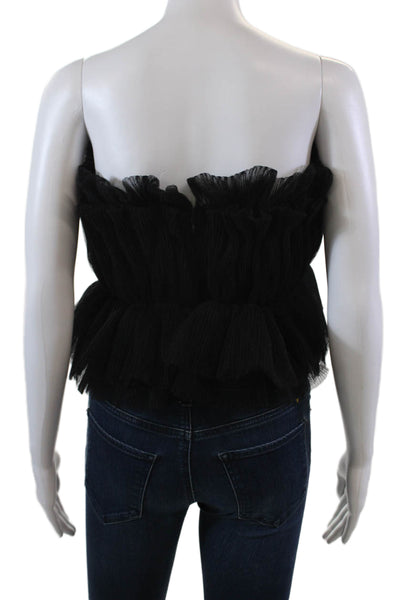 Endless Rose Womens Pleated Strapless Zip Up Cropped Blouse Top Black Size XS