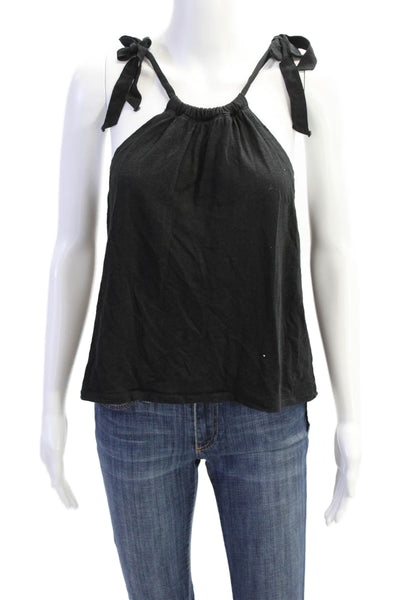 J Crew Womens Sleeveless Tie Shoulder Scoop Neck Linen Top Black Size 2XS