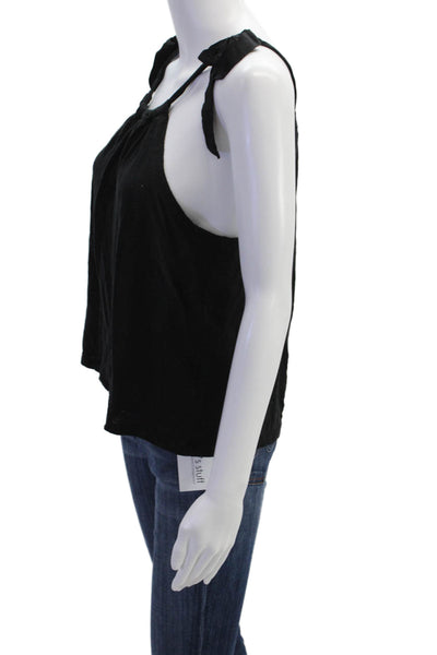 J Crew Womens Sleeveless Tie Shoulder Scoop Neck Linen Top Black Size 2XS