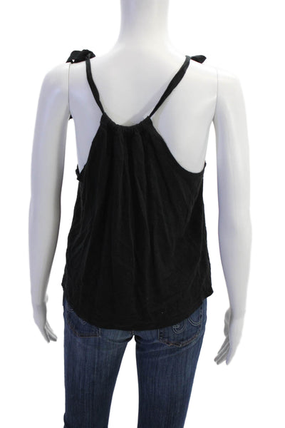 J Crew Womens Sleeveless Tie Shoulder Scoop Neck Linen Top Black Size 2XS