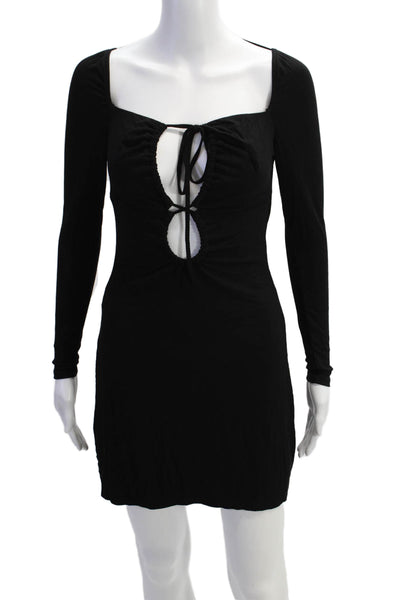 Dolan Womens Long Sleeve V Neck Cut Out Knit Mini Dress Black Size Extra Small