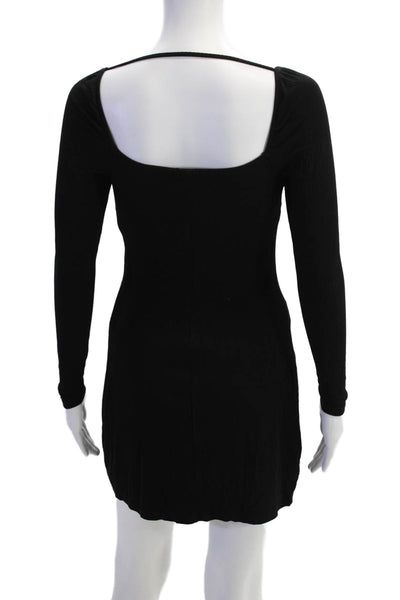 Dolan Womens Long Sleeve V Neck Cut Out Knit Mini Dress Black Size Extra Small
