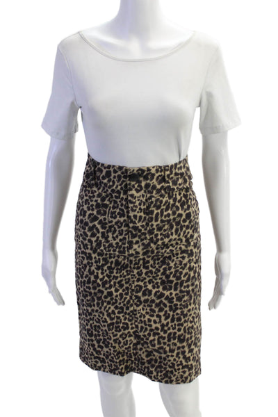 Maeve Anthropologie Womens Zipper Fly Cheetah Pencil Skirt Brown Cotton Size 2XS