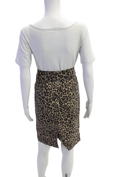 Maeve Anthropologie Womens Zipper Fly Cheetah Pencil Skirt Brown Cotton Size 2XS